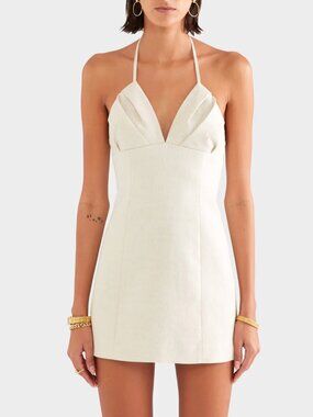 NWT VENROY Halter Linen Mini Dress XS/S Sand Oatmeal Light Beige